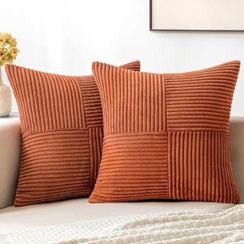 MIULEE 2er Set Herbst Kissenbezug 50x50cm Rostrot Kissenhülle Kissenbezüge Sofakissen Dekokissen Boho Couchkissen Kord Dekorative Zierkissenbezug für Sofa