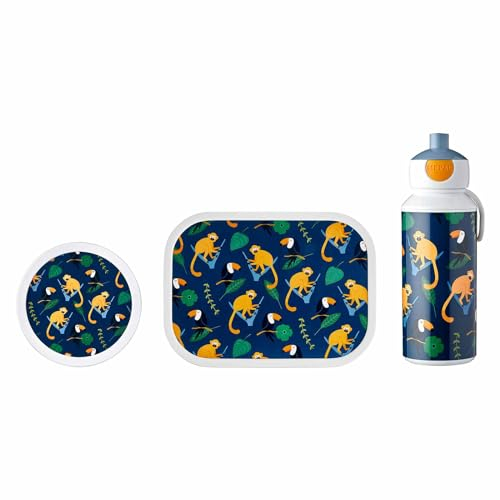 Mepal - Lunch-Set Campus - Lunchset für Kinder mit Pop-Up Trinkflasche, Lunch Box & Fruchtbox - Pausen-Set für die Schule oder Unterwegs - Spülmaschinenfest & BPA-frei - Jungle