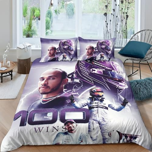BYTFGAIT F1-Rennen Bettwäsche-Set, 3D Drucken F1 Fahrer, Set Mit Kissenbezug Und Bettbezug, Bettwäsche, Zipper Öffnen Und Schließen, Geschenke Für Kinder Double(200x200cm)