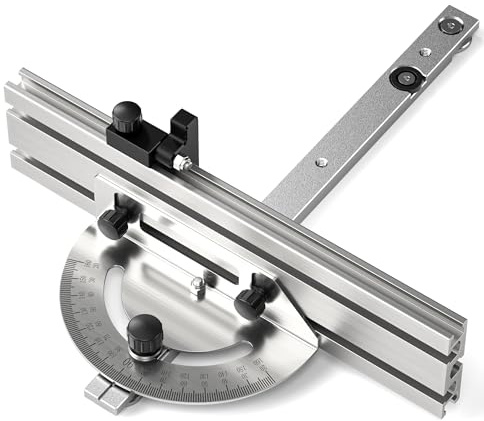 Präzisions-Gehrungslehre, Gehrungslehre für Tischsäge, mit Gehrungslehre, Zaun und Endstopper, 140° Winkelanschläge, verstellbar für Bandsägen-Frästisch, 250 mm x 300 mm