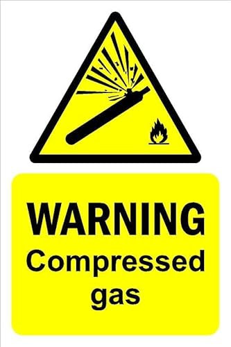 Warning, compressed gas sign - 3mm Aluminium sign (600mm x 400mm)