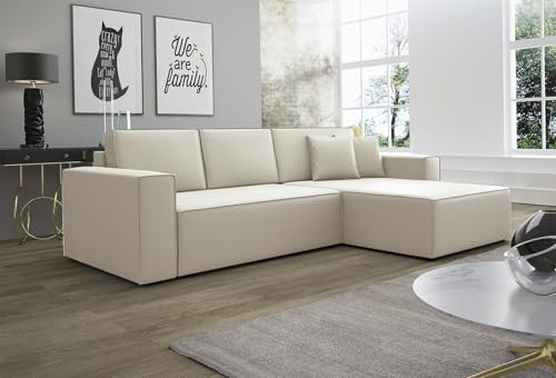Fun Möbel Ecksofa Schlafsofa Sofa Conor Premium (Kunstleder Soft Creme, Ottomane Rechts)