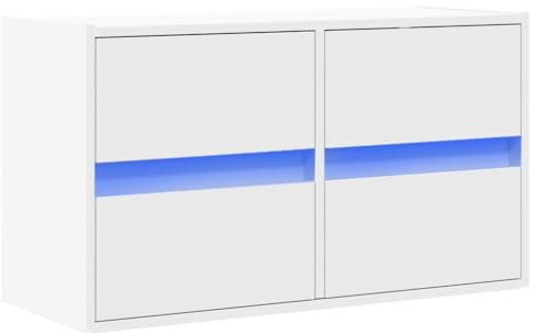 vidaXL Meuble TV Mural avec lumières LED Blanc 80x31x35 cm, Meuble TV Suspendu au Mur, unité TV Flottante, Support TV Mural, Meuble TV Flottant