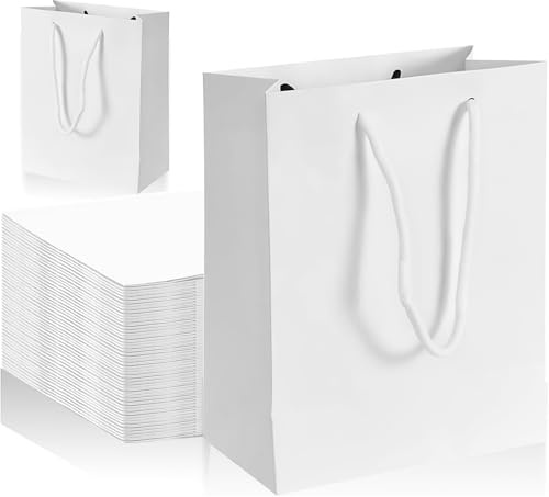 Geschenktüte Geschenktasche Mit Griffen Geschenktüten papiertüten Weiß | Wiederverwendbar Papier Geschenkbeutel Für Kleidung Weihnachten Hochzeit Einkaufstüten Und Geburtstag (17*8*18cm)