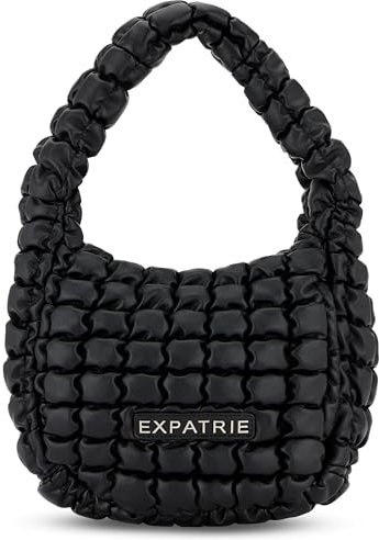 Expatrié Sac à Bandoulière Femme Noir - Pippa Large - Everyday Puffer Bag - Y2K Sac à Main Porté Épaule Matelassé pour Université, Travail, Loisirs - Puffy Hobo Bag en Simili Cuir