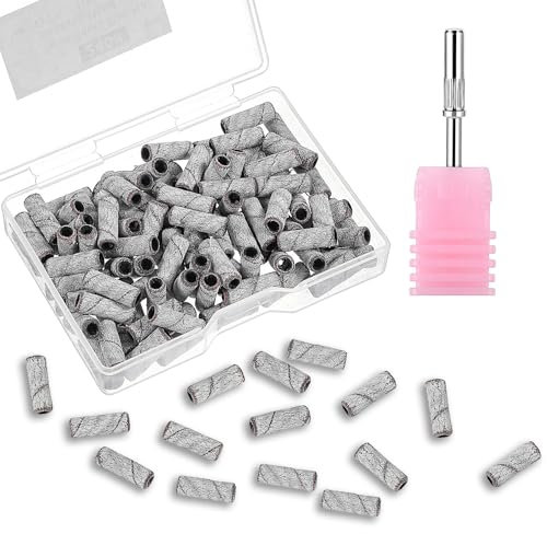 JIEYAO 100 piezas de brocas de uñas pequeñas, banda de lijado de lima de uñas de grano fino 240#, mini limas de lijado de cutículas con broca de mandril de 3.1 mm, juego de brocas de uñas para