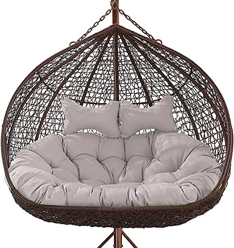 Double Hanging Swing Egg Chair Cushion Set Waterproof Thicken Hammock Seat Pad and Pillow Grey 2 Seater Ideal for Garden and Cradle Area 150x110 Size