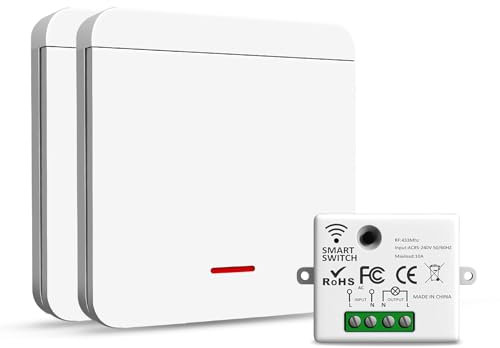 Pixelure 1 + 2 interrupteurs d'éclairage sans fil, interrupteur de sécurité et contrôleur récepteur 10 A pour lampes jusqu'à 1500 W