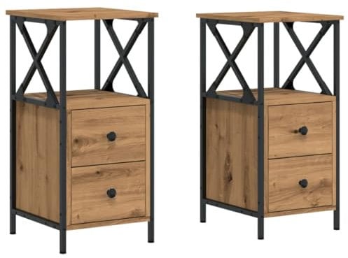 vidaXL Nachttisch 2 STK., Nachtschrank mit Stauraum, Nachtkommode für Schlafzimmer, Nachtkonsole Beistelltisch Metallbeine, Artisan-Eiche Holzwerkstoff