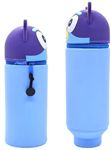 GDFJBG 2-in-1 Weiche Silikontasche, Cartoon Federmäppchen - Rote Federtasche Anime aus weichem Silikon für Stifte Federmappe und Stiftehalter (Cartoon Blauer Hund)