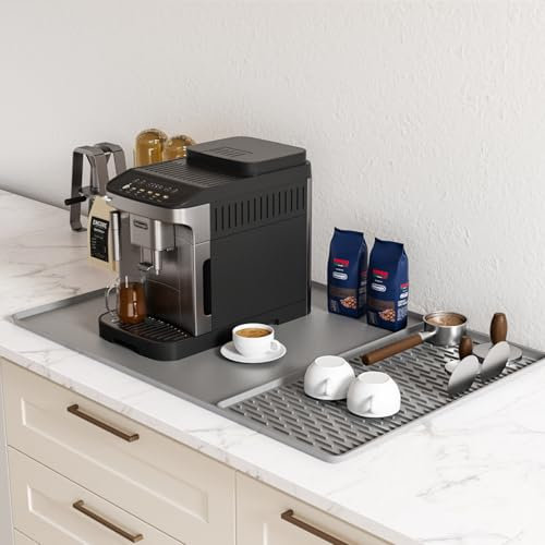 Kaffeemaschine Abtropfmatte aus Silikon, 2-in-1 Silikon Matte für Kaffeemaschine for Coffee,Hitzebeständiges Rutschfeste,leicht zu reinigen Trockenmatte für Kaffeemaschine, Küche(Grau, 60 x 40 cm)