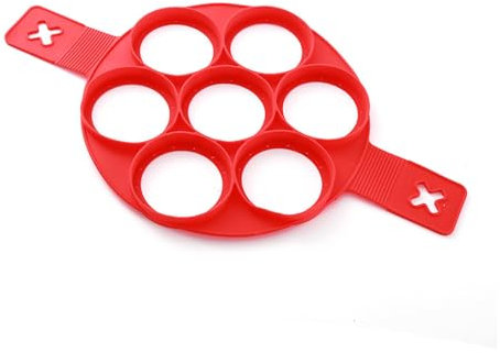HUATEEN 1PCS 7-Cavity Silicone Pancake Maker & Egg Mould -Shaped Mini Pancake Pan for Non-Stick Crepes, Breakfast Eggs | Dishwasher Safe, BPA Free, Space-Saving Design (Red)