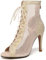 SWDZM Botas de Baile Latino Mujer Zapatos Punta Abierta Botines de Baile con Tacón Alto Salsa y Bachata de Salon,Oro,Tacón 9.5cm,Suela de Goma,40 EU