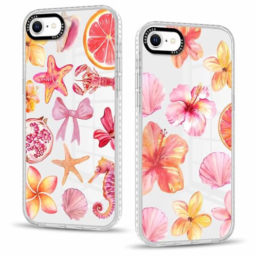 Phoona 2 packs Phone Case for iPhone 7/8 / SE 2020 / SE 2022 4,7'', Bow Flower Pattern with Cute Clear Transparent Aesthetics Design Cover, Soft Shockproof Protective Funda for Women Girls, 02