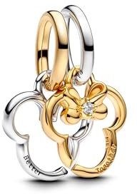PANDORA Moments Disney Micky Maus und Minnie Maus Teilbarer Charm-Anhänger aus Sterling Silber mit vergoldeter Metalllegierung, Kompatibel Moments und ME, 763650C01
