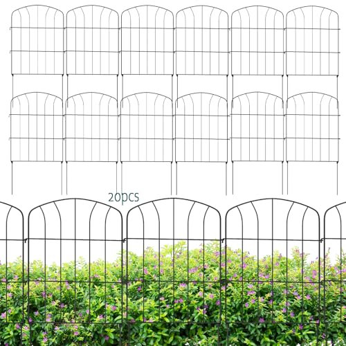 LN COZY CORNER 20pcs Decorative Garden Fence Rustproof Metal Fence Panels Landscape Fencing for Outdoor Flower Beds Patios Backyard (Black, 62CM(H) x 6.6M(L))