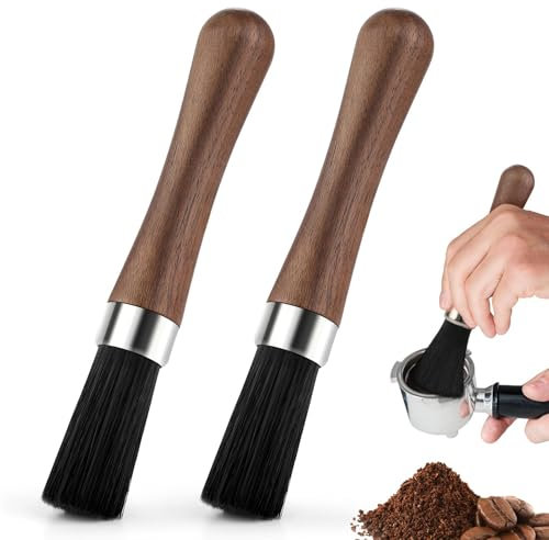 NEUTYPECHIC 2 Stück Barista Pinsel Siebträger, Reinigungspinsel Holzgriff, Kaffeepinsel Bürstenkopf mit Nylonborsten, Robust und Langlebig Espresso Pinsel Geeignet für Kaffeemühlen