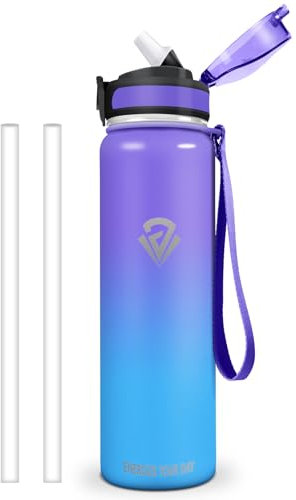 Vikastar Botella Termica, 1 Litro sin BPA, Botella Agua Acero Inoxidable, a Prueba de Fugas, Botella de Agua, Reutilizable, Cantimplora para Deporte, Oficina, Ciclismo, Gimnasio, Morado-Azul
