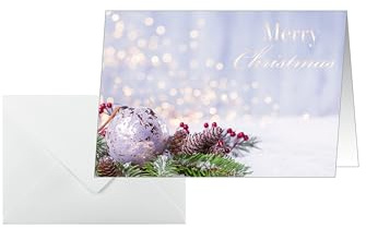 SIGEL DS443 Weihnachtskarten-Set, Ch. Christmas, lila/grün, A6, 25 Karten mit Umschlägen, ideal zum Bedrucken, aus nachhaltigem Papier