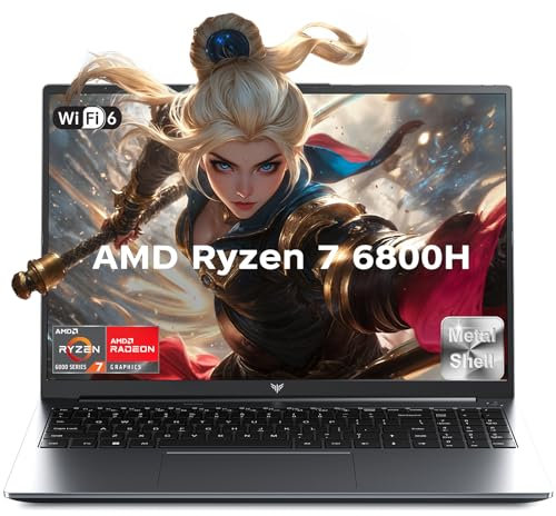 ACEMAGIC Computer portatile da gioco 2025, con AMD Ryzen 7 6800H (8C/16T, fino a 4,7 GHz), 16 GB DDR5 512 GB NVMe SSD Windows 11 laptop, display FHD da 16 pollici, WiFi 6, KB retroilluminato