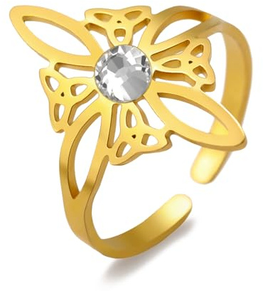 Dreamtimes Hexenknoten Ring für Frauen Edelstahl keltisch quaternär Wiccan Hexen Knoten Ring einstellbar offen Finger Ringe Hexerei Amulett Schmuck Geburtstag Geschenk