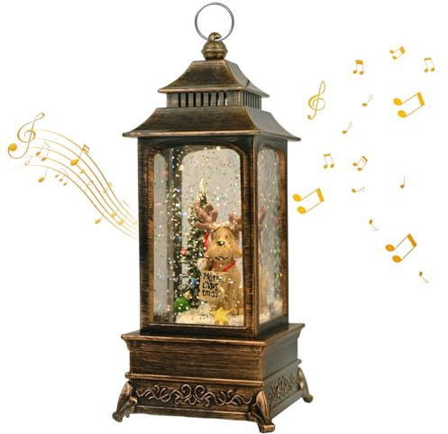 Gerbala Weihnachts Schneekugel Laterne, Schneekugel Weihnachten mit Musik, Weihnachts Schneelaterne, Leuchtend, USB/Batteriebetrieb, Laterne Weihnachten für Weihnachtsdeko und Geschenk-02