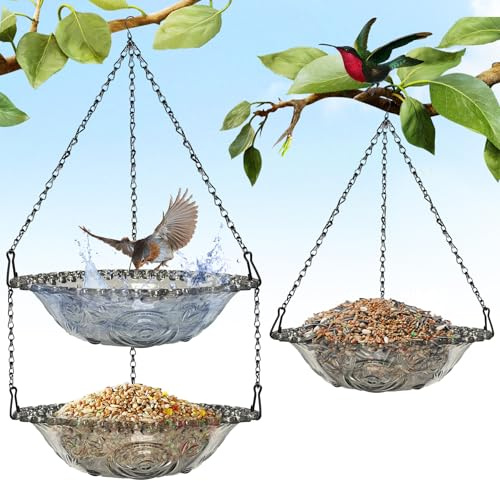 YeahBoom 2 Stück Vogelfutterspender zum Aufhängen,Doppelschicht Vogelfutterhaus für Vögel,Rund Futterspender,Vögel futterstelle zur ganzjährigen,Vogelfutterstation für Wildvögel im Garten