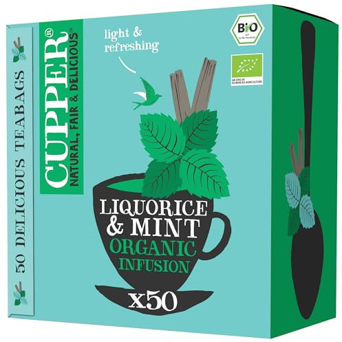 Cupper Bio Tee Vorratspackung Loveley Liquorice & Mint, Pfefferminztee, 50 ungebleichte Teebeutel I Big Pack