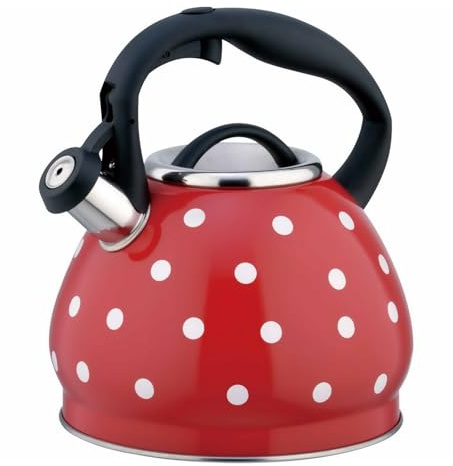Stovetop Whistling Kettle, Food Grade 304 Stainless Steel, Thickened Three-Layer Composite Bottom, Tea Kettle Teapot Suitable for All Hob/Stove Types, Including Induction (Red,3L)