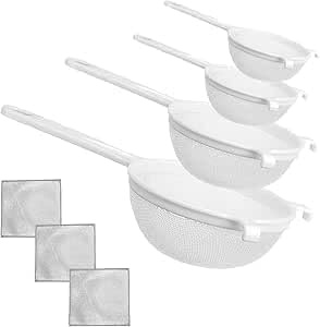 Sieb Plastik-Set 4tlg, Kunststoff-Filterset Teesieb Haushaltssieb mit Sieben in ø 8cm ø 10cm ø 14cm ø 18cm perfekt für Tee Kaffee Früchte Kefir