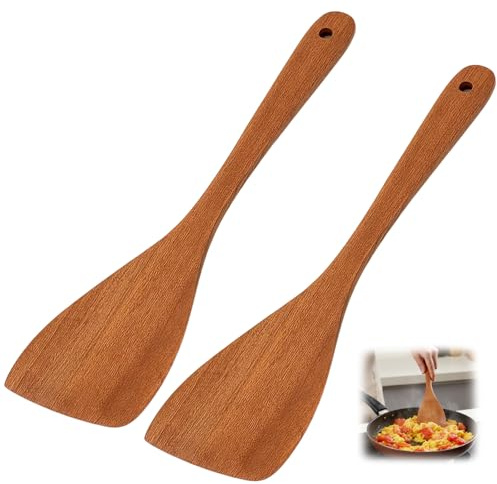 Wooden Spatula, 2Pcs Wooden Spatulas for Cooking, Cooking Utensils for Frying and Stirring, 33x8cm Spoon and Scoop, Ideal for Eggs, Pancakes, Chicken Wings