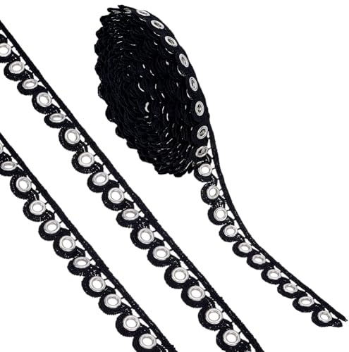 FREEBLOSS 5 Yard Ösenband Schwarz Ösenbesatz 0.7 breite Nähösen Und Ösen Köperband Zum Nähen von Röcken Und Korsetts