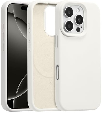 UCASONG Magnetic for iPhone 16 Pro Max -6.9Inch Liquid Silicone Phone Case, Compatible with MagSafe, Cute Plain Solid Color Slim Case Soft Smooth Matte Shockproof Protective Cover, White