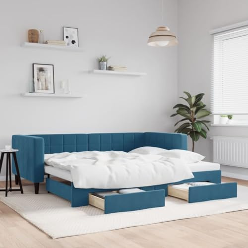 Refined Tagesbett Schlafsofa Bettsofa Gästebett für Schlafzimmer Wohnzimmer Sofa Bett Ausziehbett Ausziehbar mit Schubladen Blau 90x200 cm Samt