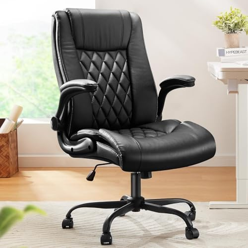 Marsail Executive Office Chair with PU Leather & Flip-up Armrests,Ergonomic Office Chair with Tilt Function Height-Adjustable Swivel Rolling for Home Office Working