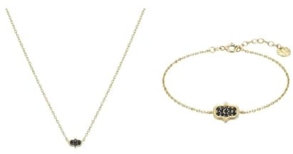 Suzan Gold Noirelle Ornament Set 375 Echtgold – Halskette & Armband Schmuckset mit schwarzen Zirkonia