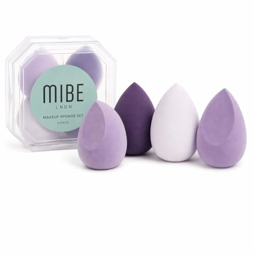 MIBE LNDN Makeup Sponge Set (4 Pack) – Ultra Soft Beauty Blender Sponges for Foundation, Concealer & Powder – Reusable, Latex-Free, Flawless Blending for All Skin Types