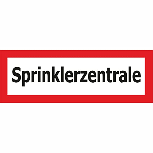 Indigos UG Aufkleber Sprinklerzentrale - 29,70 cm x 10,50 cm - selbstklebender Sicherheits Aufkleber für Tür oder Wand - Warnschild für Gebäude, Hotel, Büro, Firma, Haus, Praxis