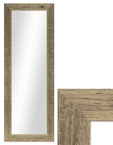 PHOTOLINI Wand-Spiegel 40x100 cm im Massivholz-Rahmen Strandhaus-Stil Breit Eiche-Optik Rustikal/Spiegelfläche 30x90 cm