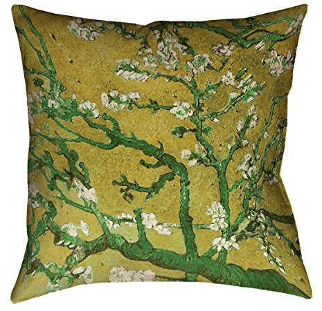 ArtVerse Vincent Van Gogh Mandelblüte in Gelb und Grün Kissen Nur Kissenbezug 18 x 18