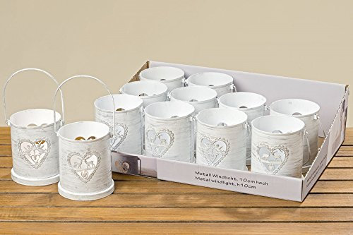 BOLTZE Windlicht Metall weiß Engel und Hirsch h 10 cm 2er Set