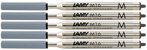 Lamy M16 5-pack ballpoint pen refill with large capacity, metal - Original replacement refill for all ballpoint pen models - Indelible - Medium line width in black ink