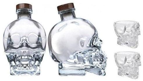 CRYSTAL HEAD VODKA 70 CL BOTTIGLIA A FORMA DI TESCHIO CON 2 BICCHIERI ORIGINALI