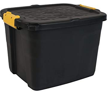 Strata 6 Piece Heavy Duty Storage Box, Secure Stackable Case, 42 Litres, 50 x 40 x 35 cm, Resistant to 410 kg, Black/Yellow