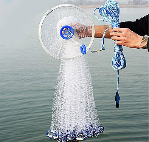 Anglen Wurfnetz zum Abfischen, 8m Durchmesser, Nylon Mesh mit Sinker, 0,5 Finger Netz, 4,8m Fischernetz zum Handwurf