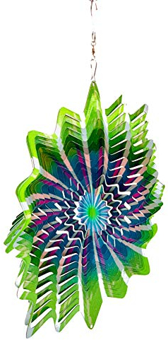 Dundee Deco W2350 Windspiel in Geschenkbox – 3D hängend Indoor Outdoor Garten Dekoration – Mandala – Vortex Splash – Grün Lila Pink – 30,5 cm – Einzigartige Geschenkidee, Souvenir, Geschenk