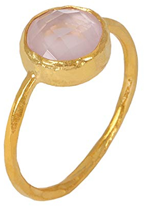 Sarah Bosman Ring Damen Gold Rosenquarz - Damenring Silber Vergoldet Eingefasster rosa Edelstein - 9 mm Durchmesser - Größe 54 - SAB-R02ROSQUAg-54