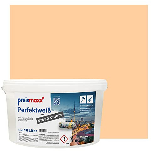 Preismaxx Perfektweiß urban colors, bunte Wandfarbe, orange, hellorange, light orange 10L, Innenfarbe, hohe Deckkraft Klasse 2, matt