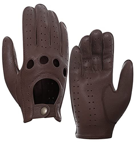 Harssidanzar Herren Lederfahrhandschuhe Hirschleder Ungefüttert Upgrade, Sattel, L