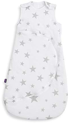 Snüz SnuzPouch Baby Sleeping Bag, 1.0 Tog – Grey Star Design – Soft 100% Cotton with Zip for Easy Nappy Changing – 6-18M